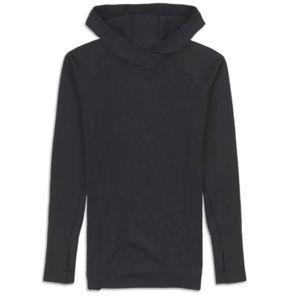 Lululemon Black Ribbed Striped Funnel Neck Rest Less Hooded Sweatshirt Top